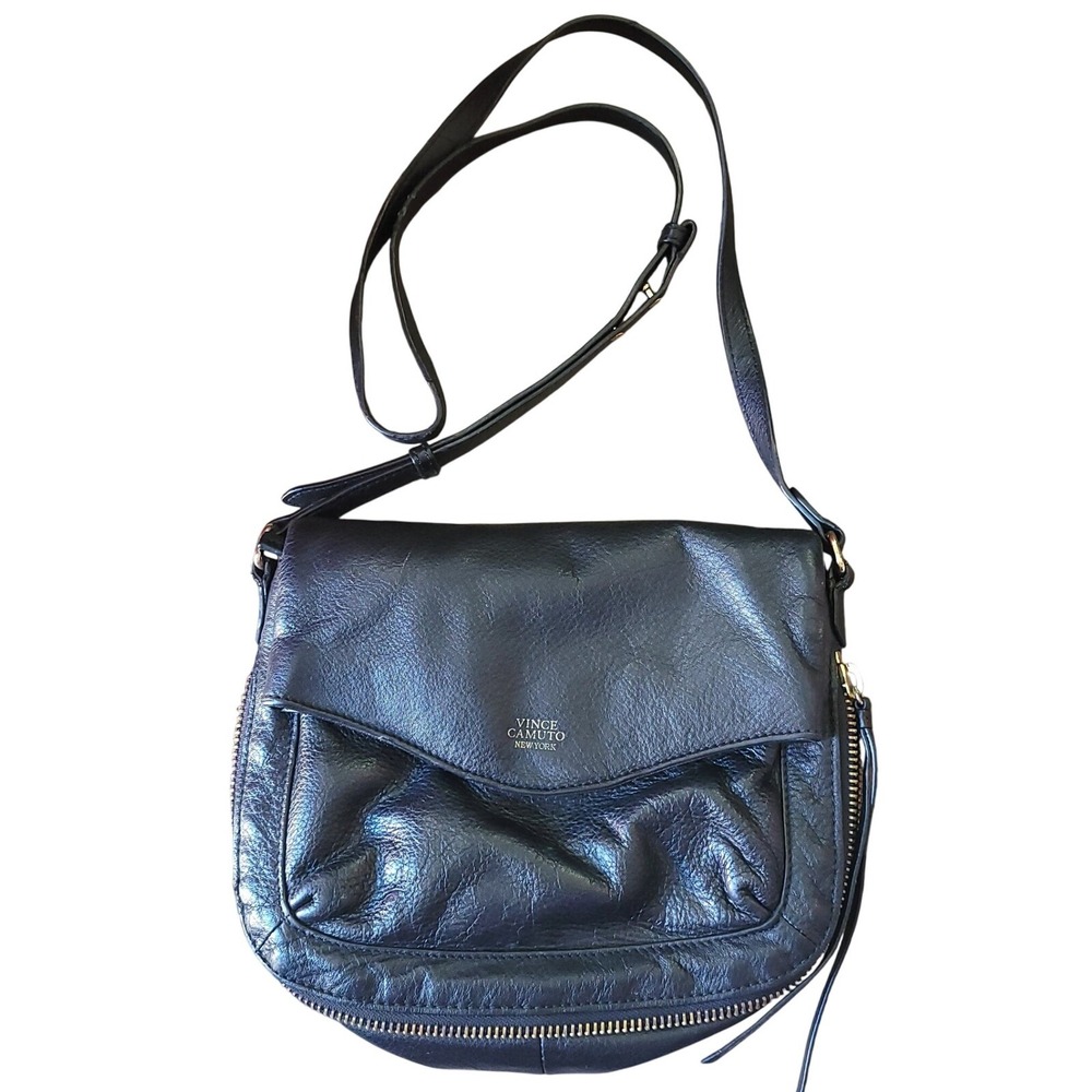 Vince Camuto Crossbody‎ Bag Leather Flap Zipper Accent Small Vintage Purse 90s